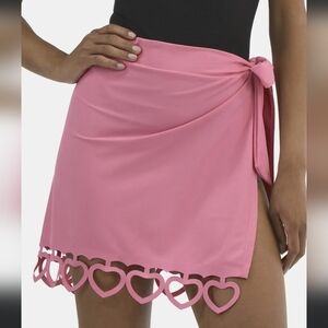 Paris Hilton Flamingo Pink Heart-cut Out Wrap Beach Skirt Sz L/XL